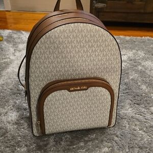 Michael Kors Tan and Cream Logo Backpack